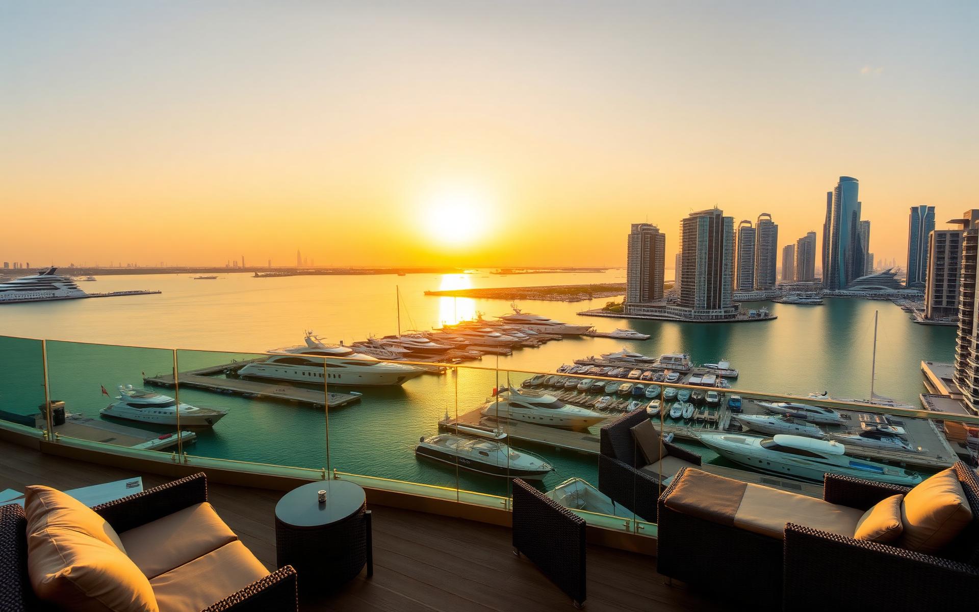 Luxury Dubai Marina residence at sunset